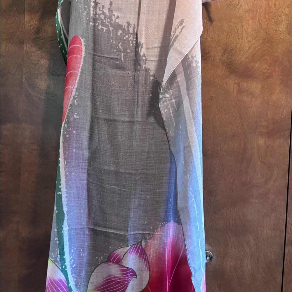 Moma Artistic Floral Scarf - Red, Pink, Green - Picture 2 of 7